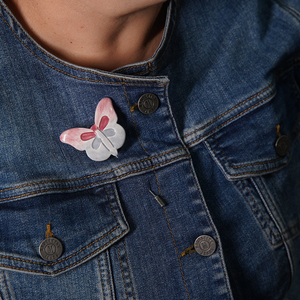 kelebek broş | pembe-gri