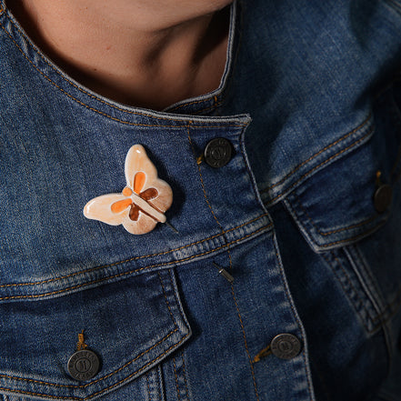 kelebek broş | turuncu-kahverengi