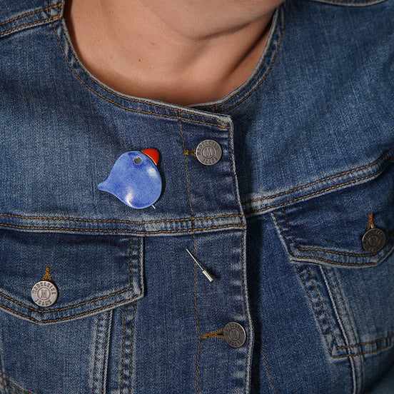 kuş broş | efektli mavi