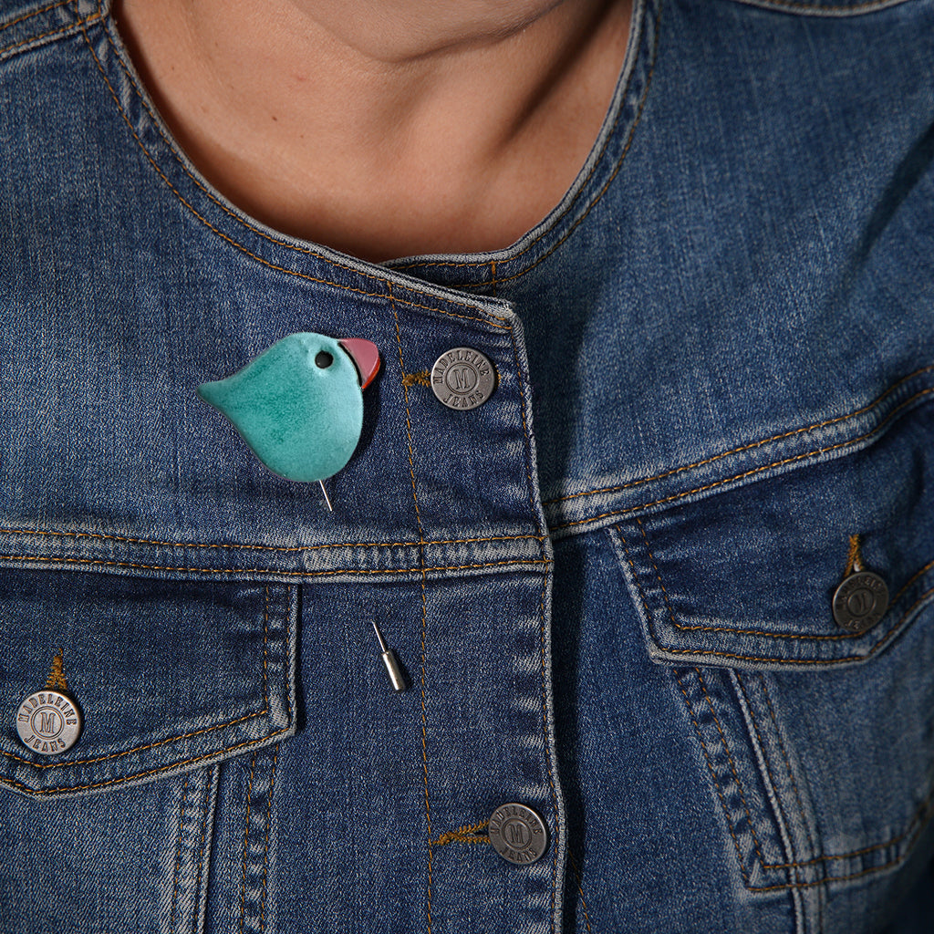 kuş broş | antik turkuvaz