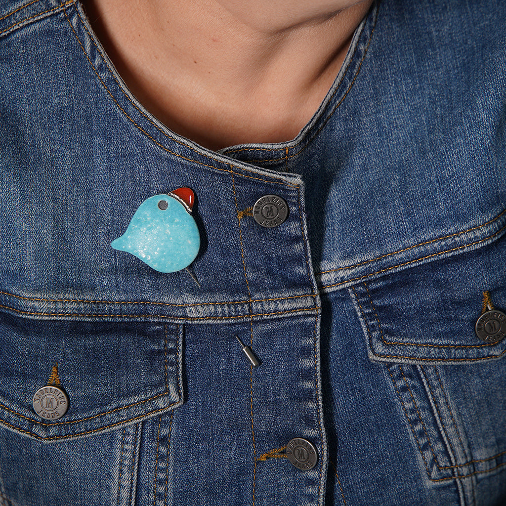 kuş broş | mat turkuvaz