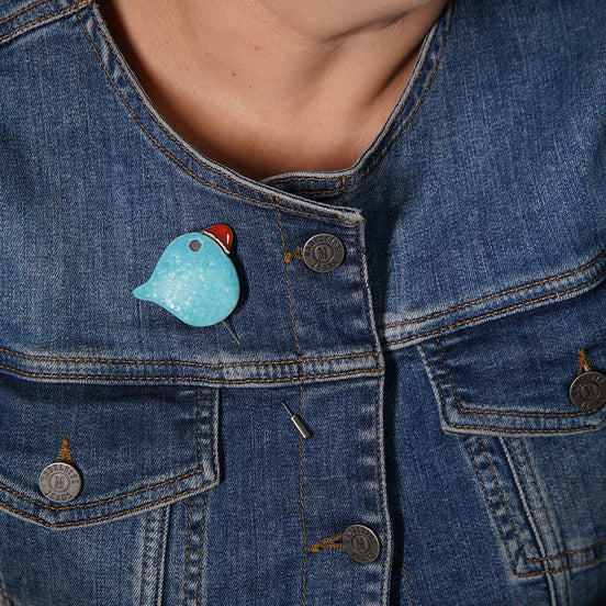 kuş broş | mat turkuvaz