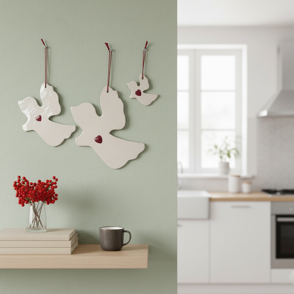 duvar süsü | melek (beyaz, kalp)