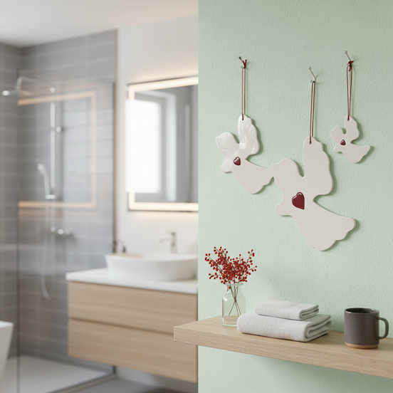 duvar süsü | melek (beyaz, kalp)